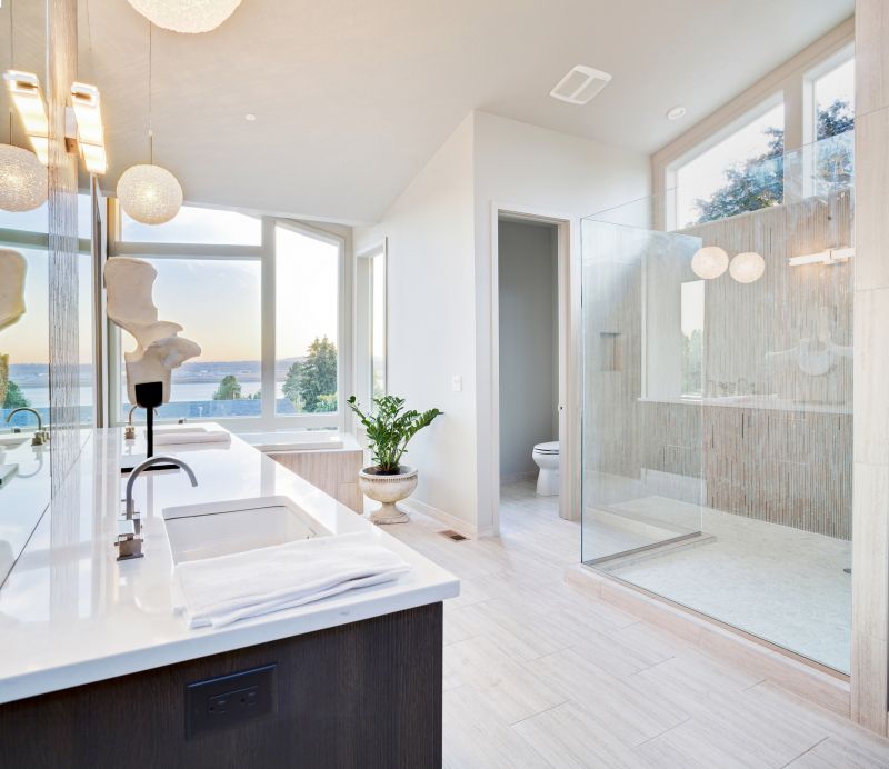 Luxury walk-in shower with glass enclosure